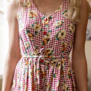 Vintage Gingham Sunflower Sundress